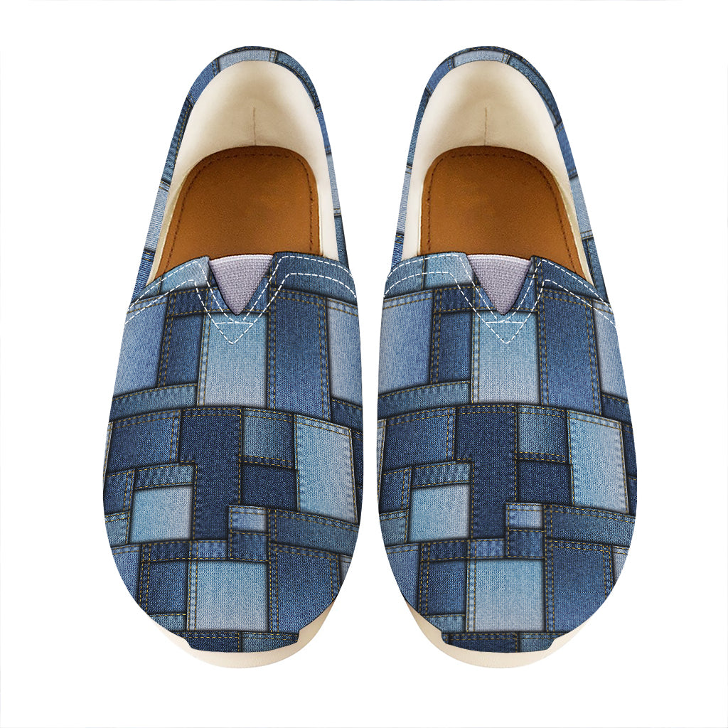 Blue Denim Patchwork Pattern Print Casual Shoes