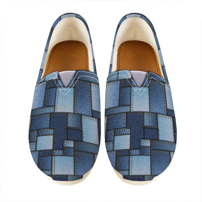 Blue Denim Patchwork Pattern Print Casual Shoes