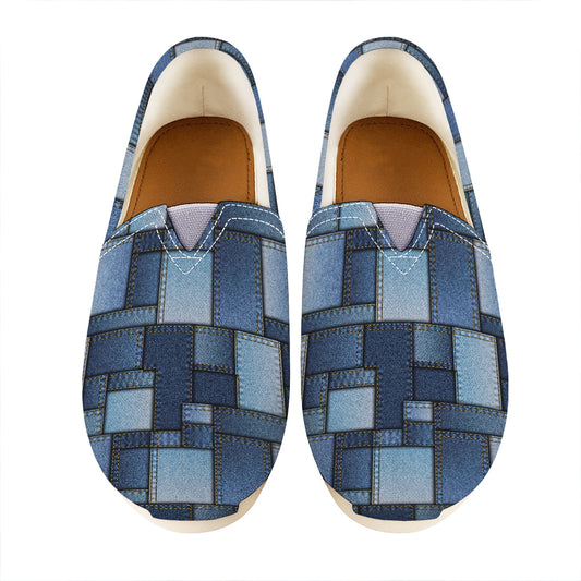 Blue Denim Patchwork Pattern Print Casual Shoes