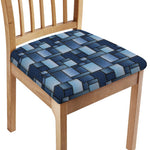Blue Denim Patchwork Pattern Print Chair Cushion Cover