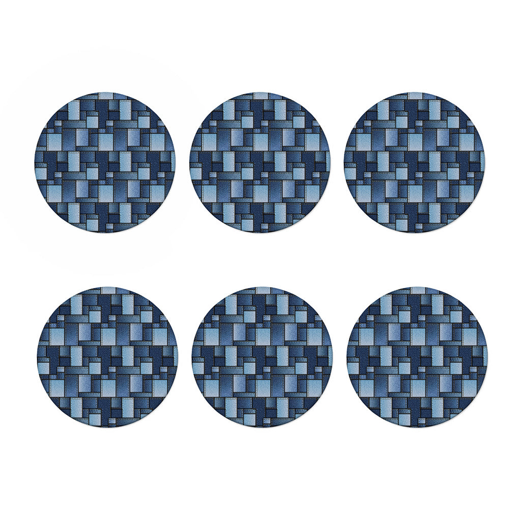Blue Denim Patchwork Pattern Print Coaster Set