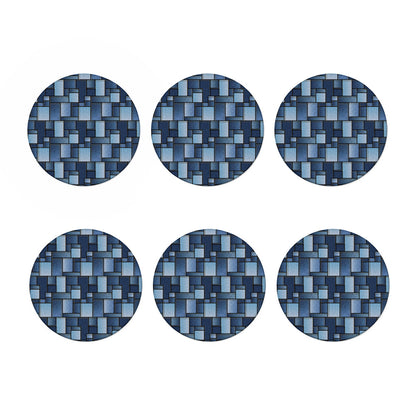 Blue Denim Patchwork Pattern Print Coaster Set