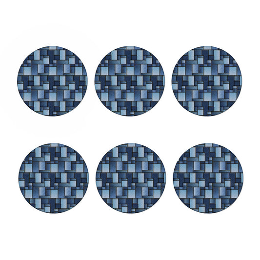 Blue Denim Patchwork Pattern Print Coaster Set