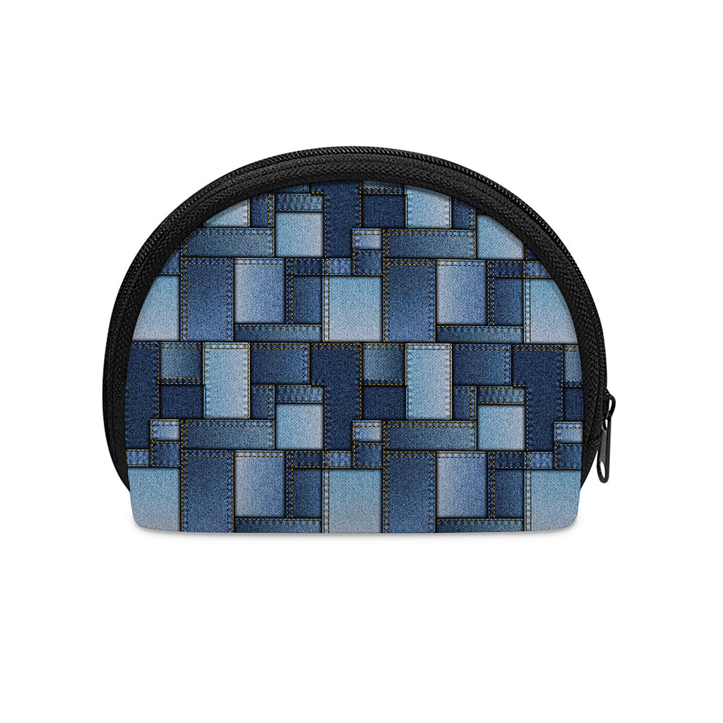 Blue Denim Patchwork Pattern Print Coin Purse