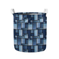 Blue Denim Patchwork Pattern Print Collapsible Laundry Basket