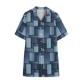 Blue Denim Patchwork Pattern Print Cotton Hawaiian Shirt