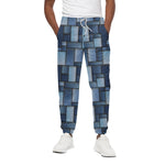 Blue Denim Patchwork Pattern Print Cotton Pants
