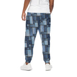 Blue Denim Patchwork Pattern Print Cotton Pants