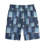 Blue Denim Patchwork Pattern Print Cotton Shorts