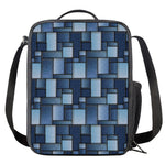 Blue Denim Patchwork Pattern Print Crossbody Lunch Bag