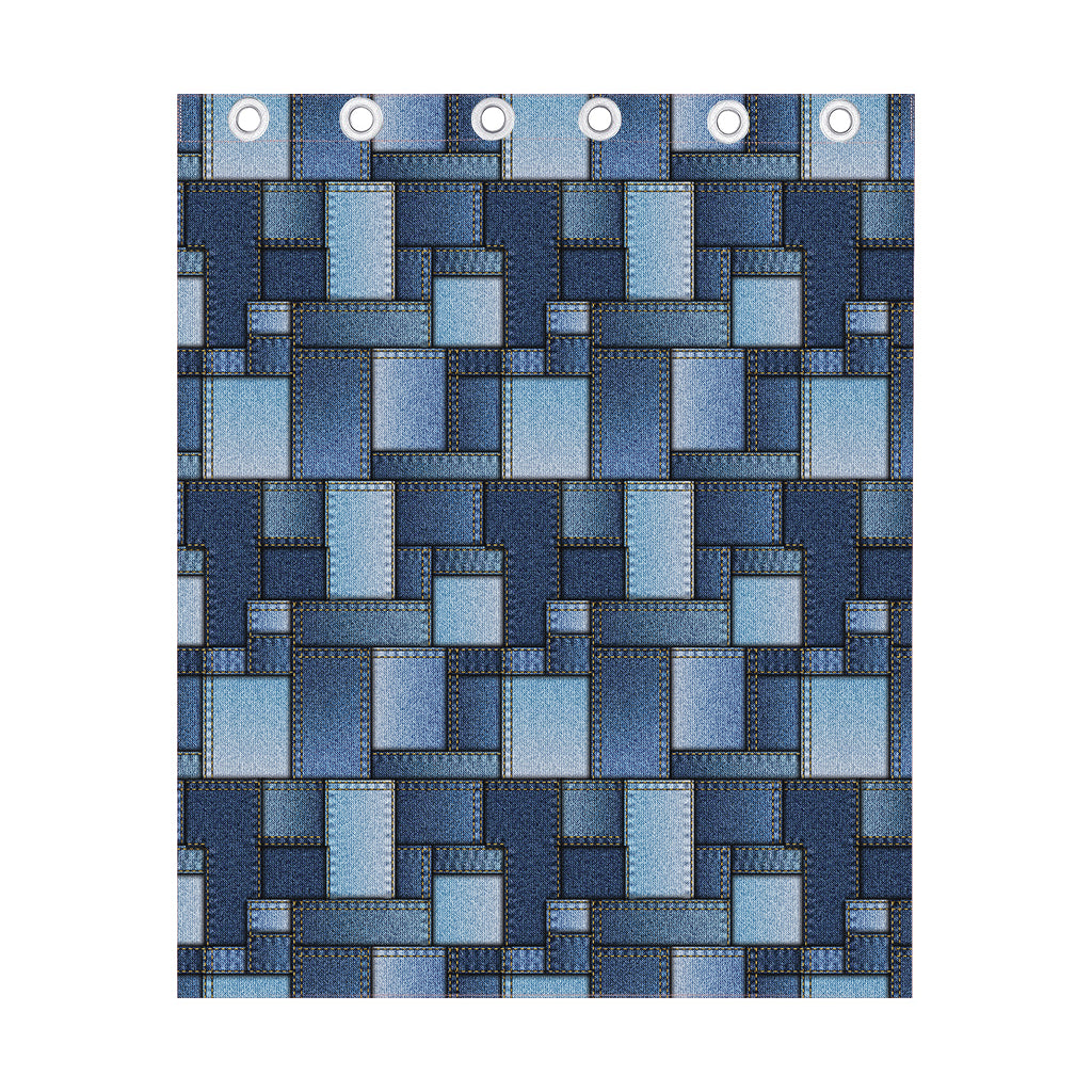 Blue Denim Patchwork Pattern Print Curtain