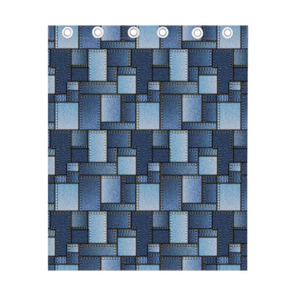 Blue Denim Patchwork Pattern Print Curtain