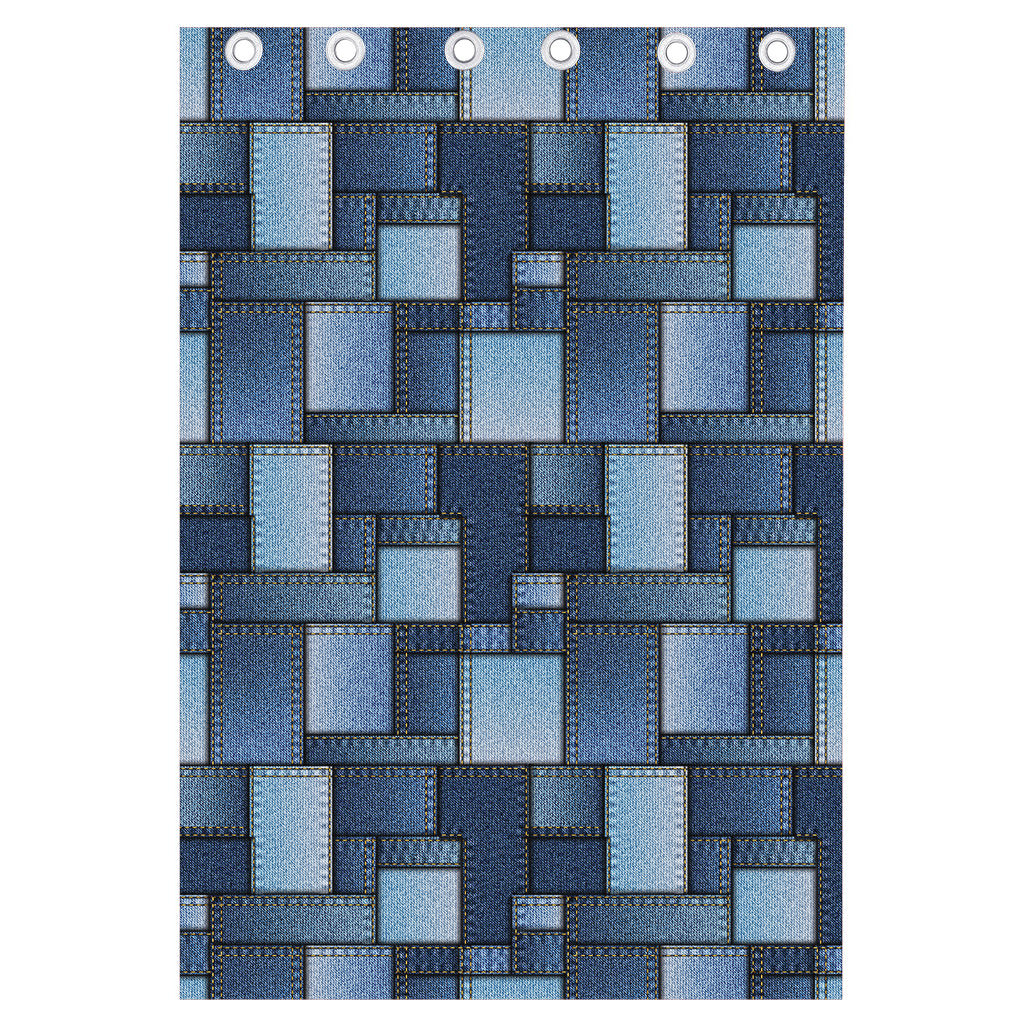 Blue Denim Patchwork Pattern Print Curtain