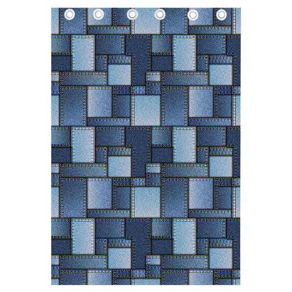 Blue Denim Patchwork Pattern Print Curtain