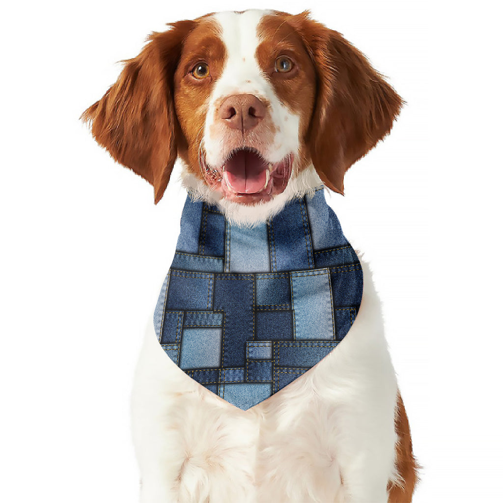 Blue Denim Patchwork Pattern Print Dog Bandana