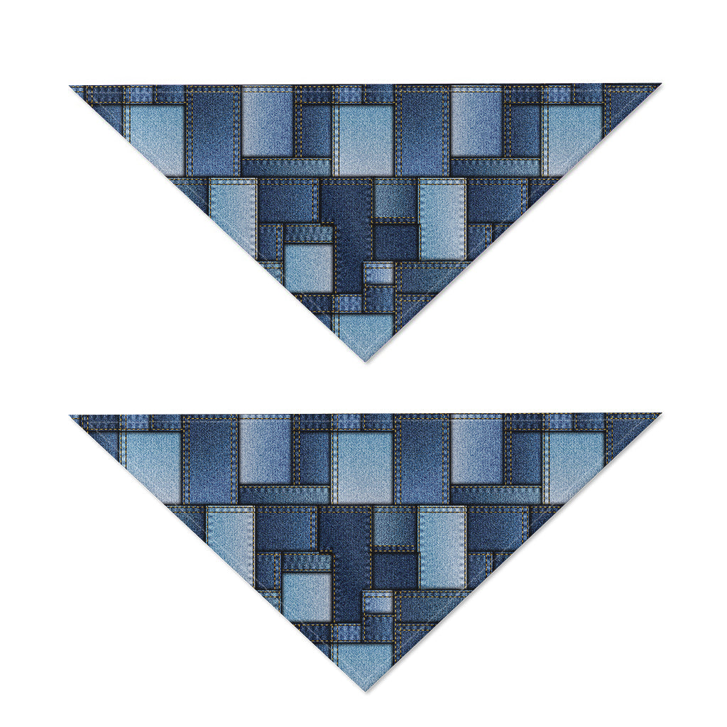 Blue Denim Patchwork Pattern Print Dog Bandana