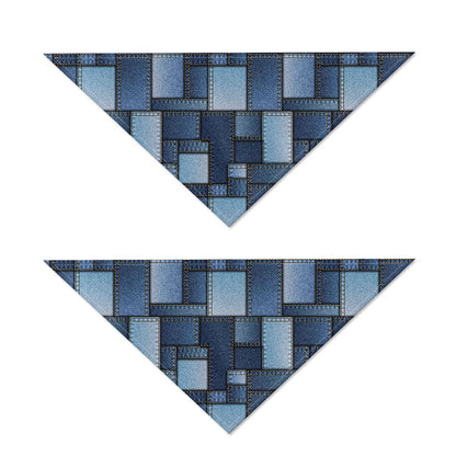 Blue Denim Patchwork Pattern Print Dog Bandana