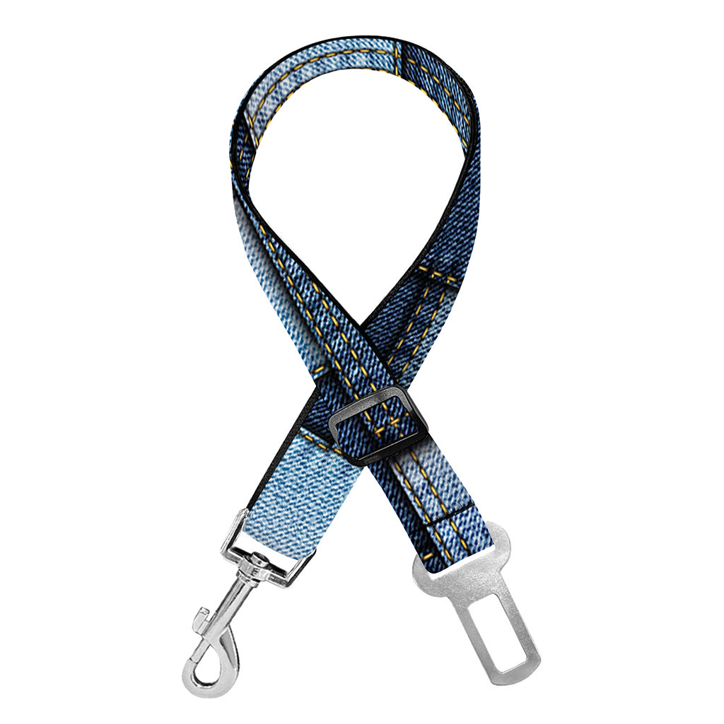 Blue Denim Patchwork Pattern Print Dog Seat Belt