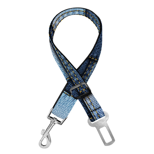 Blue Denim Patchwork Pattern Print Dog Seat Belt