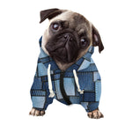 Blue Denim Patchwork Pattern Print Dog Zip Up Hoodie