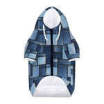 Blue Denim Patchwork Pattern Print Dog Zip Up Hoodie