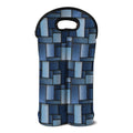 Blue Denim Patchwork Pattern Print Double Neoprene Wine Tote