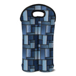 Blue Denim Patchwork Pattern Print Double Neoprene Wine Tote