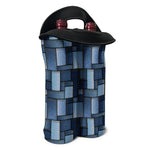 Blue Denim Patchwork Pattern Print Double Neoprene Wine Tote