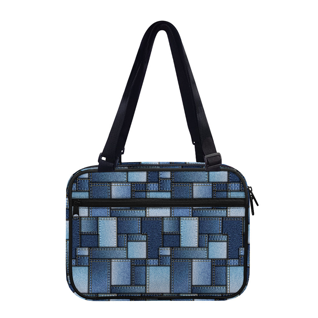 Blue Denim Patchwork Pattern Print Double Strap Bible Bag