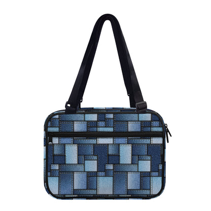 Blue Denim Patchwork Pattern Print Double Strap Bible Bag