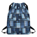 Blue Denim Patchwork Pattern Print Drawstring Backpack