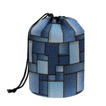 Blue Denim Patchwork Pattern Print Drawstring Makeup Bag