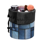 Blue Denim Patchwork Pattern Print Drawstring Makeup Bag