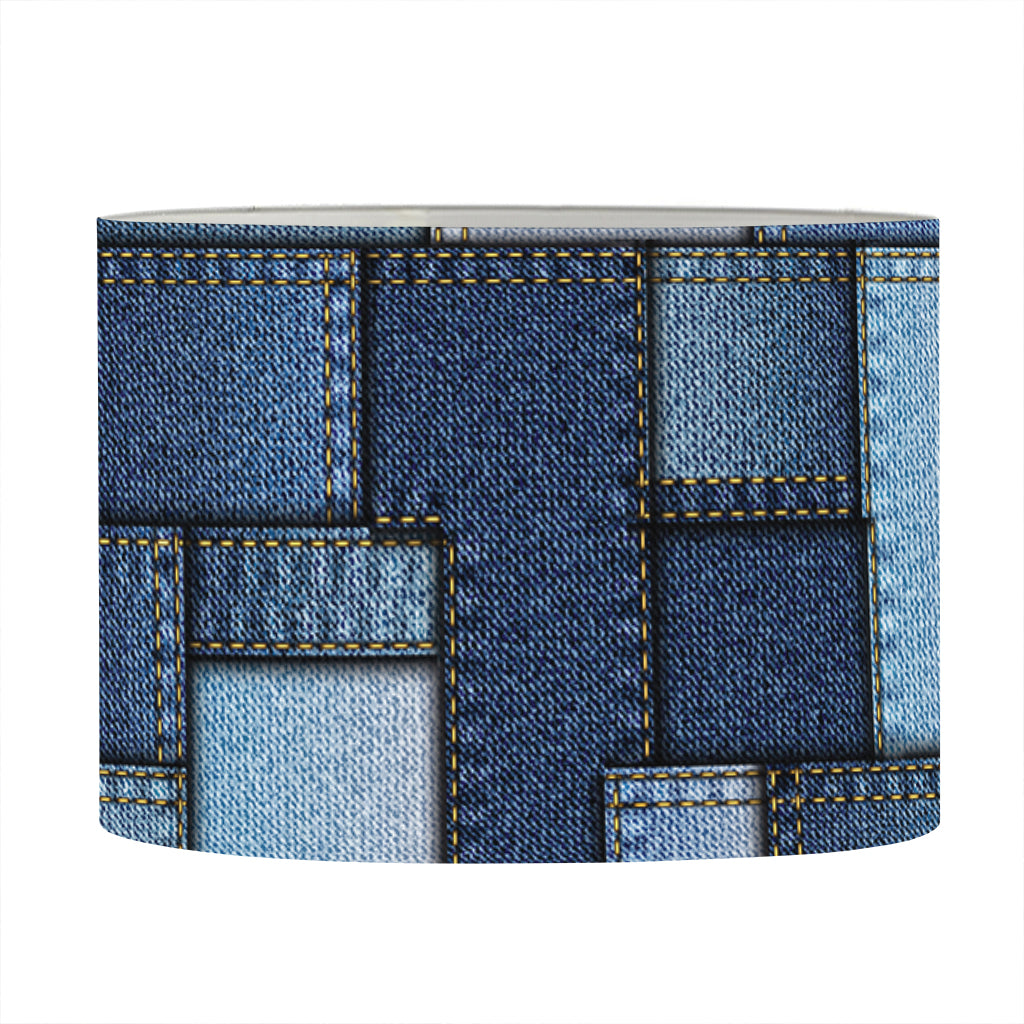 Blue Denim Patchwork Pattern Print Drum Lamp Shade