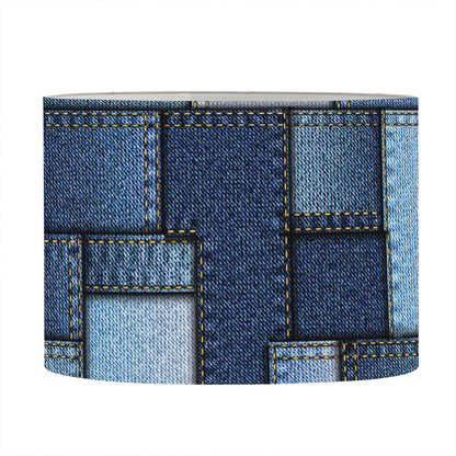 Blue Denim Patchwork Pattern Print Drum Lamp Shade