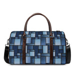 Blue Denim Patchwork Pattern Print Duffle Bag