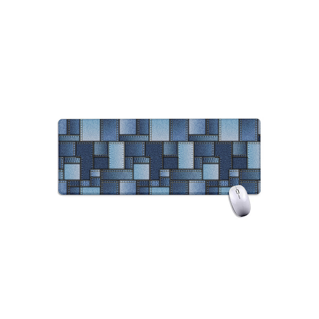 Blue Denim Patchwork Pattern Print Extended Mouse Pad