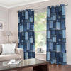 Blue Denim Patchwork Pattern Print Extra Wide Grommet Curtains