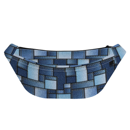 Blue Denim Patchwork Pattern Print Fanny Pack