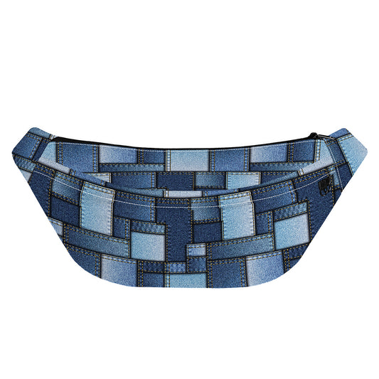 Blue Denim Patchwork Pattern Print Fanny Pack