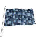 Blue Denim Patchwork Pattern Print Flag