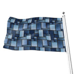 Blue Denim Patchwork Pattern Print Flag