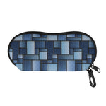 Blue Denim Patchwork Pattern Print Glasses Case