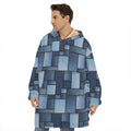 Blue Denim Patchwork Pattern Print Hoodie Blanket