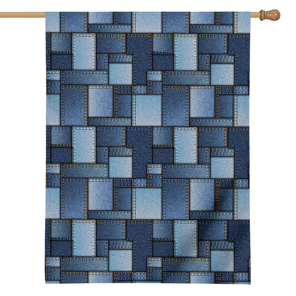Blue Denim Patchwork Pattern Print House Flag