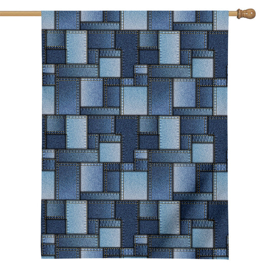 Blue Denim Patchwork Pattern Print House Flag