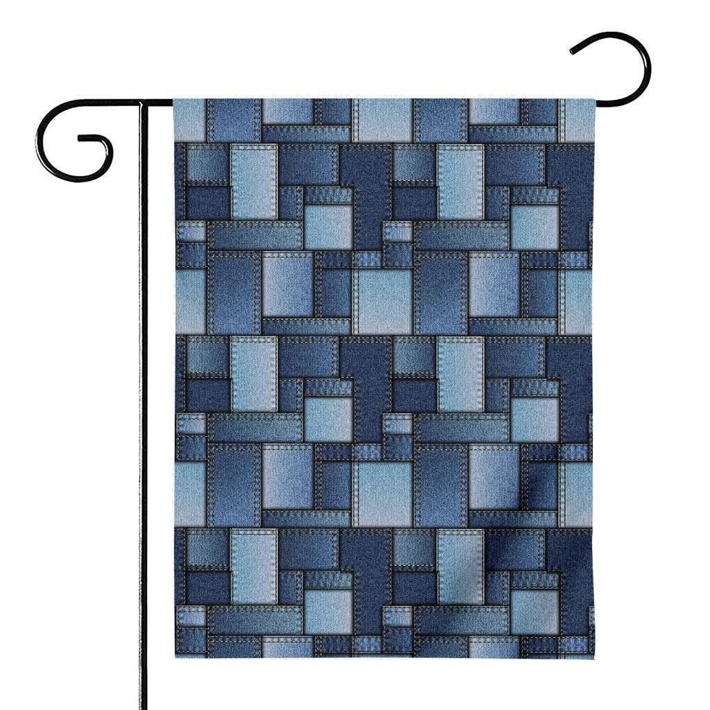 Blue Denim Patchwork Pattern Print House Flag
