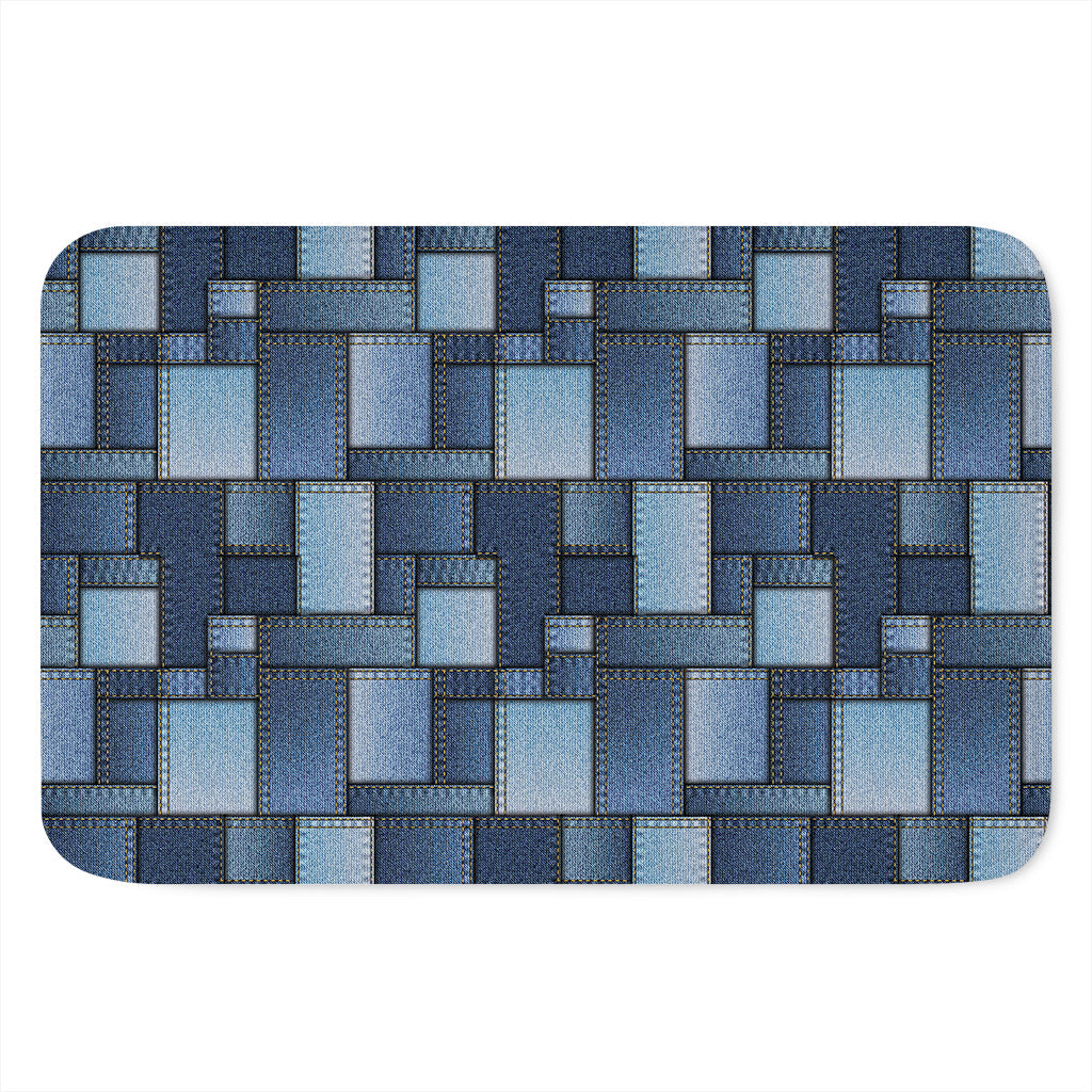 Blue Denim Patchwork Pattern Print Indoor Door Mat