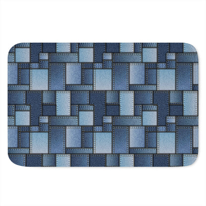 Blue Denim Patchwork Pattern Print Indoor Door Mat