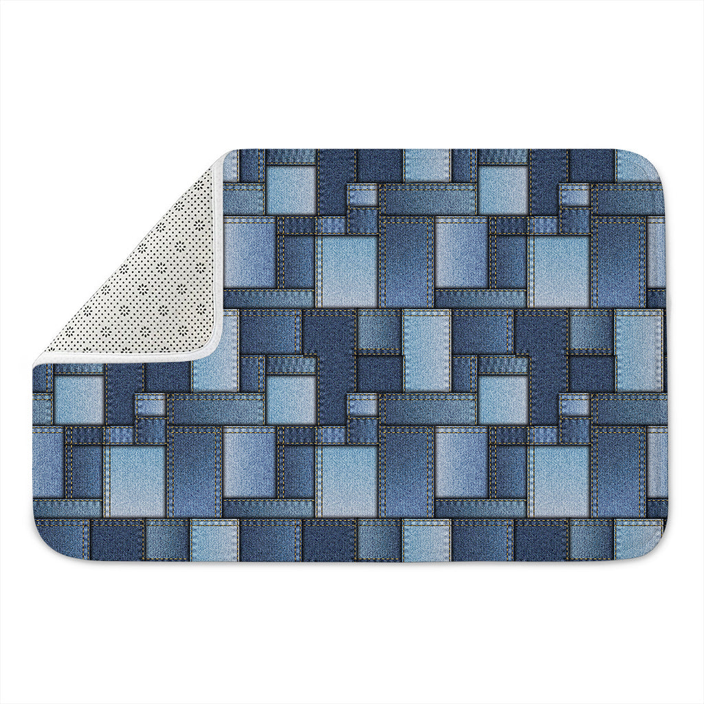 Blue Denim Patchwork Pattern Print Indoor Door Mat